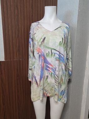 Atelier 5 Wearable Art Abstract Tropical Watercolor Tunic Blouse [0036]